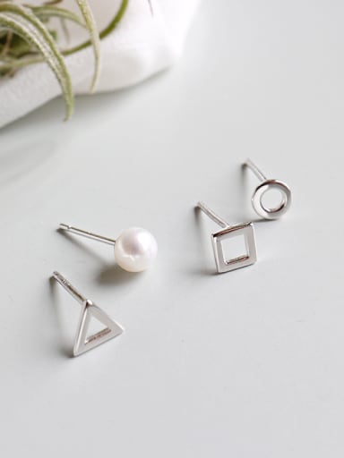 925 Sterling Silver With Platinum Plated Simplistic Geometric Stud Earrings