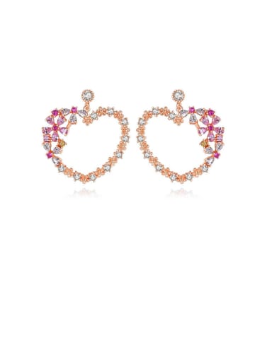 Copper With Cubic Zirconia  Simplistic Heart Chandelier Earrings