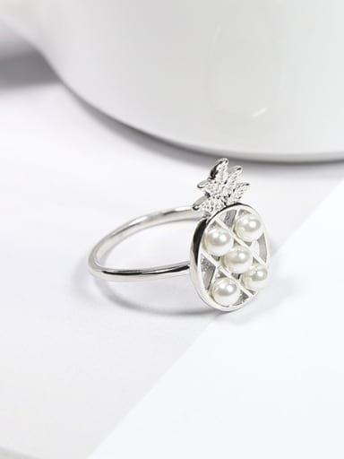 Personalized Tiny Pineapple White Imitation Pearls 925 Silver Ring