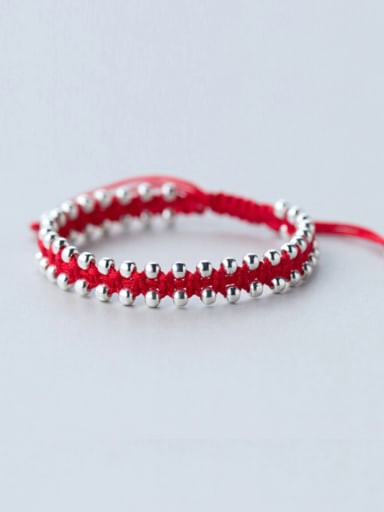 Sterling Silver Bead woven Red thread bracelet