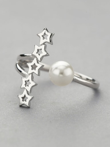Personalized Tiny Hollow Stars Artificial Pearl 925 Silver Opening Ring
