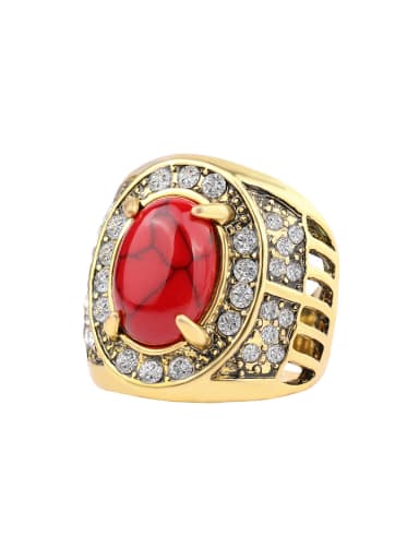 Retro style Gold Plated Red Turquoise stone White Rhinestones Ring