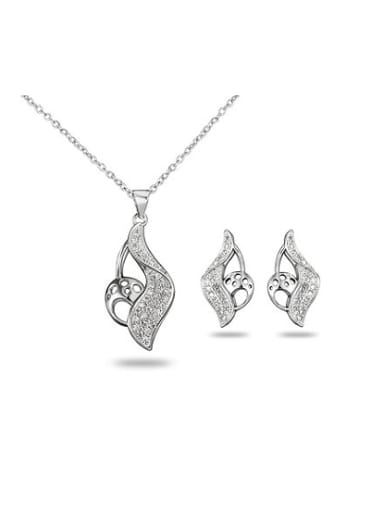 Trendy Platinum Plated Leaf Shaped Zircon Two Pieces Jewelry Set