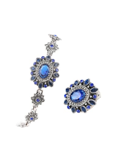 Ethnic style Sapphire Crystals White Rhinestones Flowery Two Pieces Jewelry Set