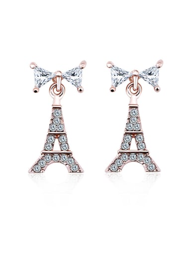 18K Rose Gold Eiffel Tower-shaped Zircon Chandelier earring