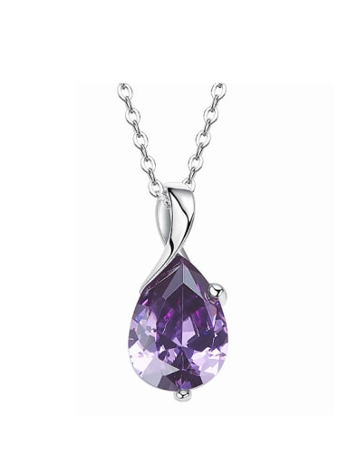 Simple Water Drop Purple Zircon 925 Silver Necklace