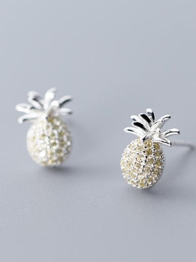 925 Sterling Silver With Platinum Plated Cute Friut Pineapple Stud Earrings