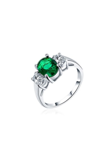 Fashion Green Round Shaped White Gold Plated Zircon Ring