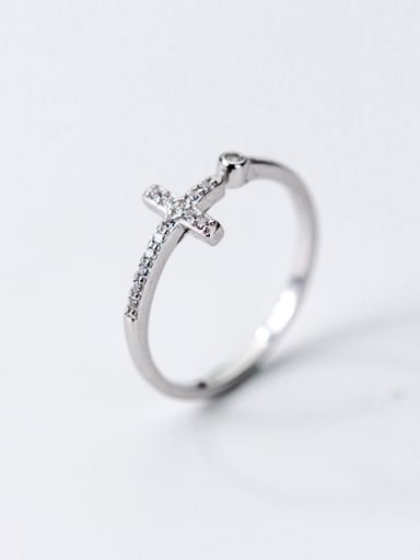 Fashion Cross Shaped S925 Silver Zircon Ring