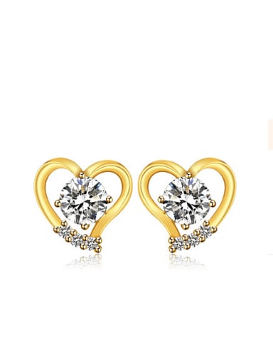 Copper Alloy 24K Gold Plated Fashion Heart-shaped Zircon stud Earring