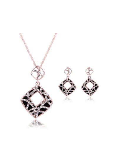 Alloy Rose Gold Plated Fashion Rhinestones Hollow Square Two Pieces Jewelry Set