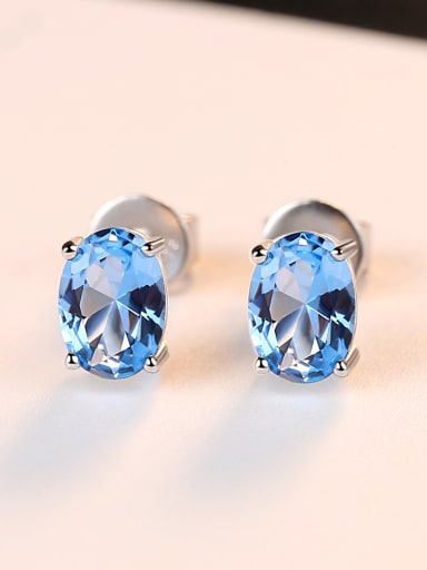 Sterling silver sky blue semi-precious stones minimalist stud earrings