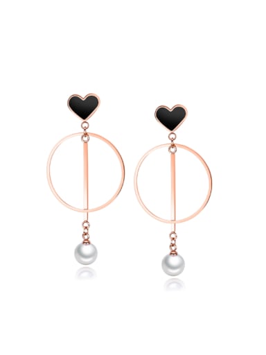 Fashion Hollow Round Artificial Pearl Black Heart Drop Earrings