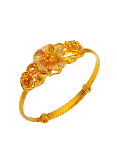Copper Alloy 24K Gold Plated Classical Flower Bangle