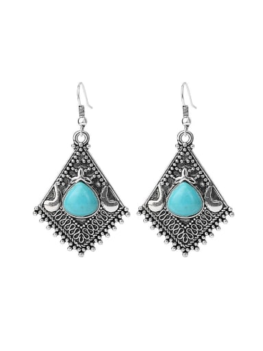 Retro style Antique Silver Plated Turquoise stone Alloy Drop Earrings