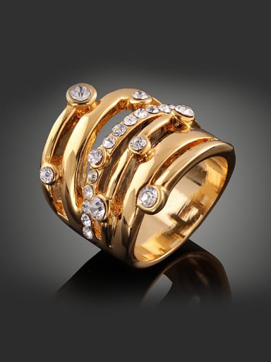 Fashion Multi-band Gold Plated White Rhinestones Alloy Ring