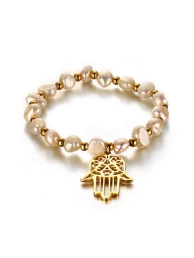 All-match Gold Plated Palm Shaped Freshwater Pearl Bracelet