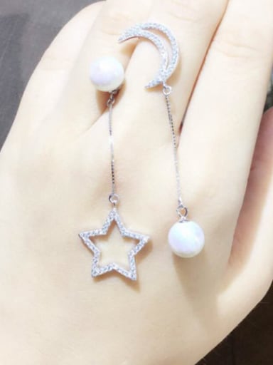 S925 Silver Shelll Pearl Star Moon Asymmetric drop earring