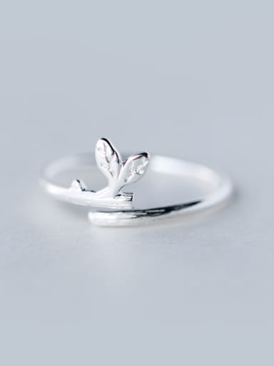All-match Open Design Leaf Shaped S925 Silver Ring