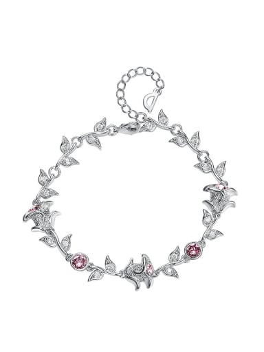 Fashion Roses Leaves Pink austrian Crystals Bracelet
