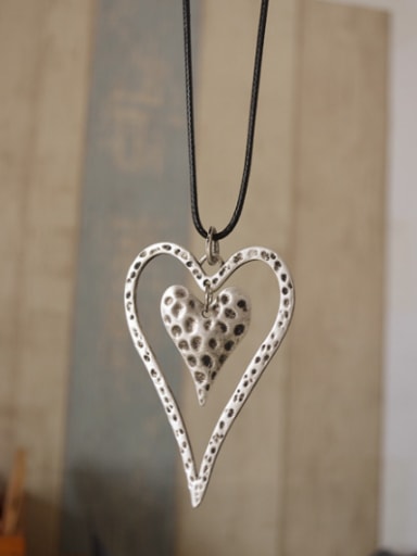 Antique Silver Plated Heart Shaped Necklace