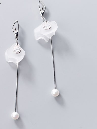 White Petal Dance Girl Pearl Pendant 925 Silver Earrings