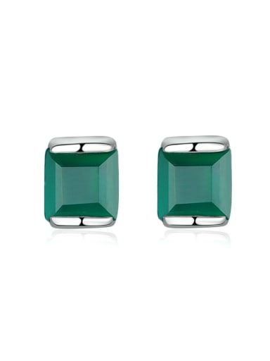Square-shape Small Stud Earrings with Agate