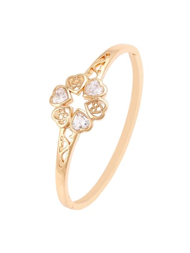 Copper Alloy Rose Gold Plated Fashion Hollow Heart-shaped Artificial Gemstones Bangle