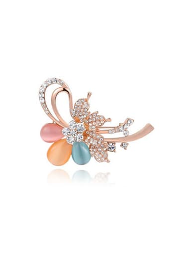 Colorful Rose Gold Plated Opal Flower Brooch