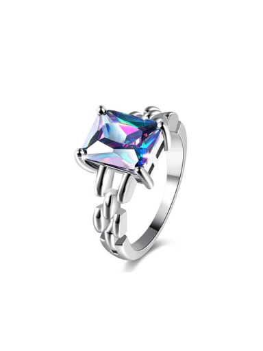 Delicate Colorful Square Shaped Glass Stone Ring