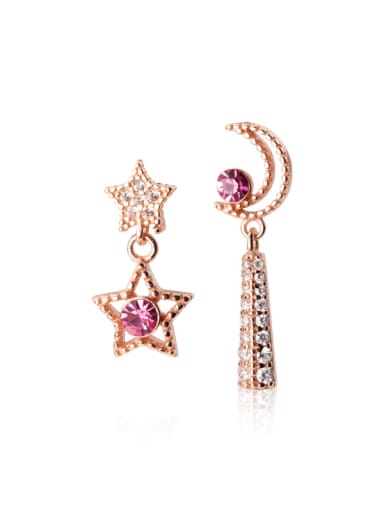 925 Sterling Silver With Rose Gold Plated Asymmetry Star Moon  Drop Earrings