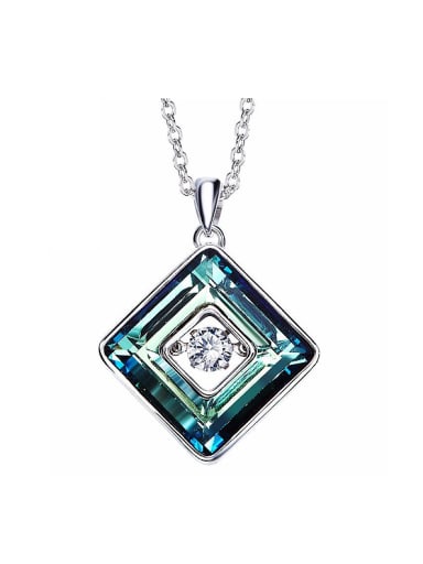 Fashion austrian Crystals Rotational Zircon Square Pendant 925 Silver Necklace