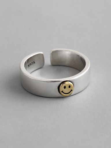 925 Sterling Silver With Platinum Plated Cute  Smiley Face Free Size Rings