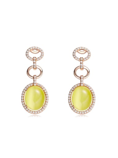 Fashion Yellow Opal Stone Cubic Zirconias 925 Silver Stud Earrings