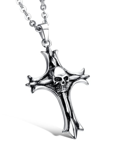 Personalized Cross Skull Titanium Men Necklace