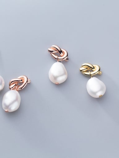 925 Sterling Silver With 18k Gold Plated Delicate Baroque Artificial  pearl Stud Earrings