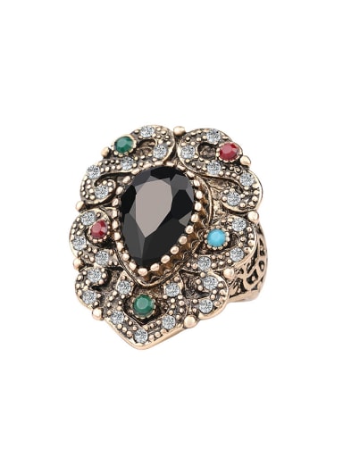 Retro style Exaggerated Resin stone Crystals Antique Gold Plated Ring