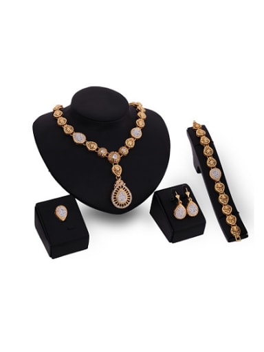 Alloy Imitation-gold Plated Vintage style Rhinestones Hollow Water Drop shaped Four Pieces Jewelry Set