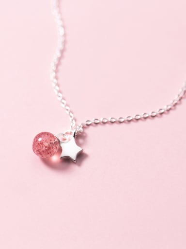 Pure silver sweet Star Pink Bead small Necklace