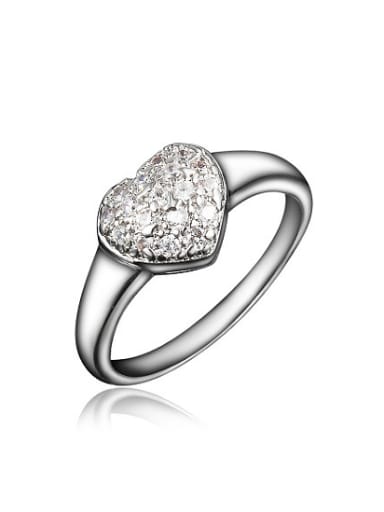 Fashionable Platinum Plated Heart Shaped Zircon Ring