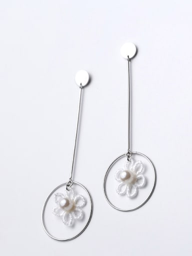 Temperament Flower Shaped S925 Silver Pearl Drop Earrings