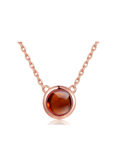 Natural Simple Round Garnet Clavicle Silver Necklace