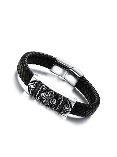 Personalized Little Cross Black Artificial Leather Men Bracelet