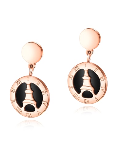 Stainless Steel With Rose Gold Plated Trendy Round Eiffel tower Stud Earrings
