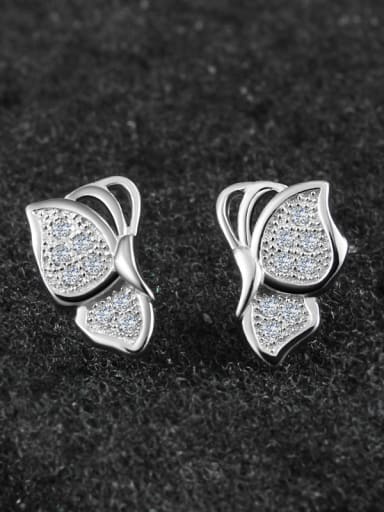 Exquisite Tiny Butterfly Cubic Zirconias 925 Silver Stud Earrings