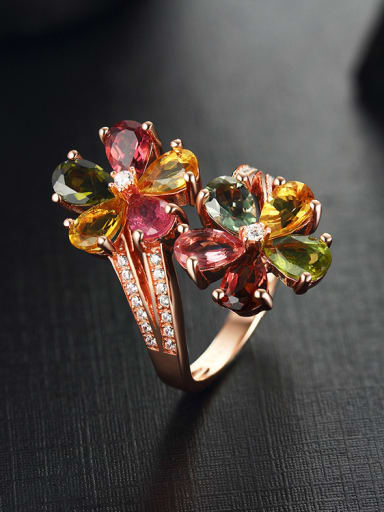 Multi-color Gemstones Flower Cocktail Ring