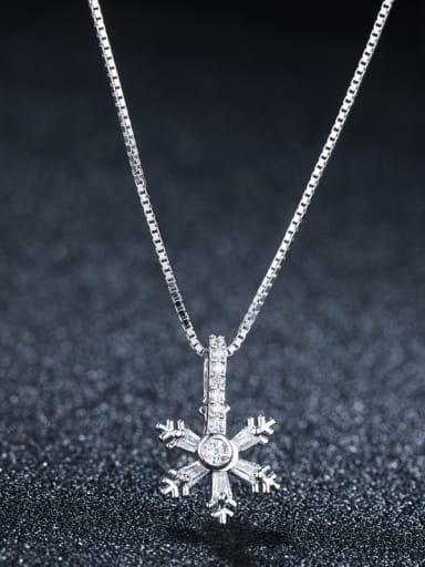 925 Sterling Silver With Platinum Plated Cute snowflake Necklaces