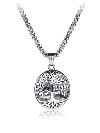 Stainless Steel With Antique silver plated Trendy Oval life tree Necklaces