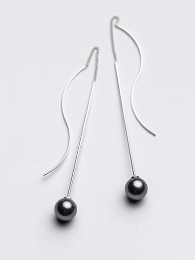 Elegant Wave Shaped Black Pearl Silver Line Earrings