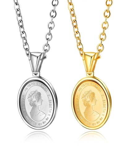 Stainless Steel With Gold Plated Simplistic coin Round Necklaces
